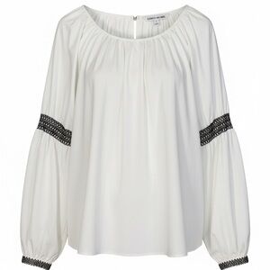 Elizabeth and James White Peasant Blouse with Black Crochet Bands